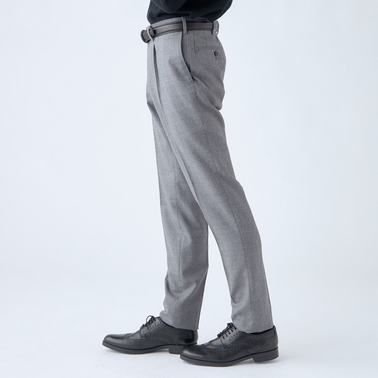 シルバーライン 【CLASSICO TAPERED】【秋冬】ウール 1タックテーパードパンツ/グレー×ソリッド/ウエストムーブ/※裾上げ必要 グレー淡色