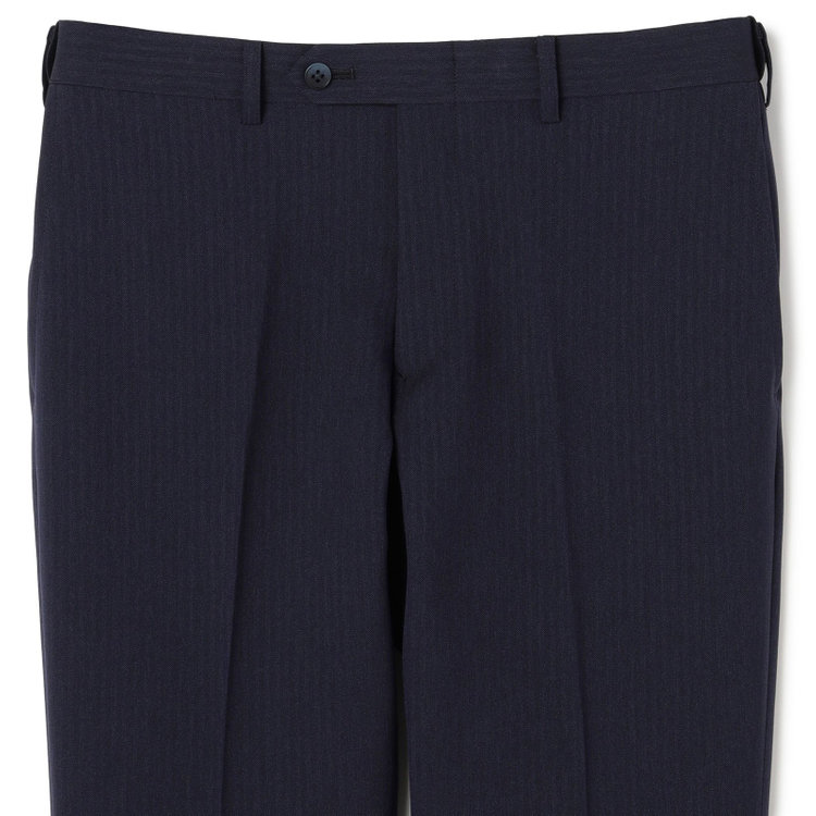 ブラックライン 【SLIM TAPERED】【春夏】0タックテーパードパンツ/ネイビー×シャドーストライプ/ウエストムーブ/ウォッシャブル/4S SUSTAINABILITY&ECOLOGY FABRIC/※裾上げ必要 紺中間