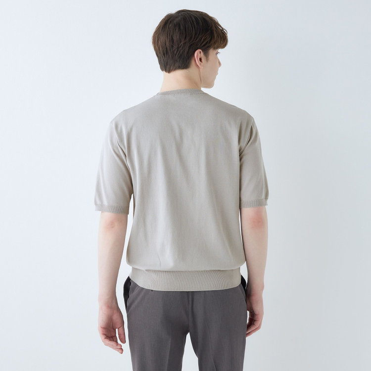 SUIT SELECT　アウトレット 【WEB限定/OUTLET/汚れ・キズ等有】【RBC】【5分袖】コットンブレンドクルーネックニット/グレー/マシンウォッシャブル グレー淡色