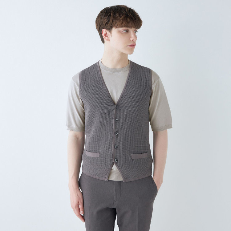 SUIT SELECT　アウトレット 【WEB限定/OUTLET/汚れ・キズ等有】【RBC】【5分袖】コットンブレンドクルーネックニット/グレー/マシンウォッシャブル グレー淡色