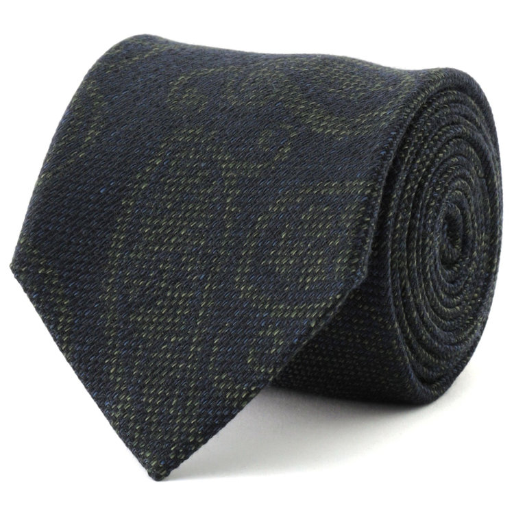 シルバーライン 【SILVER LINE】コットンウールシルクブレンドペイズリーネクタイ 8.5cm幅/ネイビー×ブラウン/ITALIAN FABRICS その他