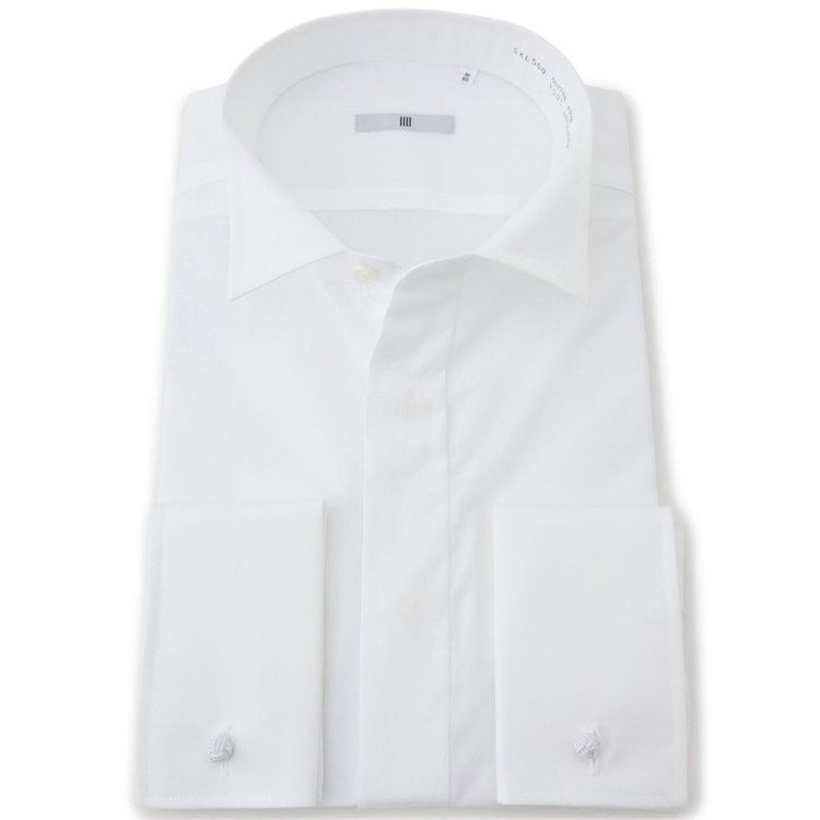 シルバーライン 【SL】ウイングカラードレスワイシャツ/ホワイト×ブロード/ダブルカフス(ゴムカフス付) 白