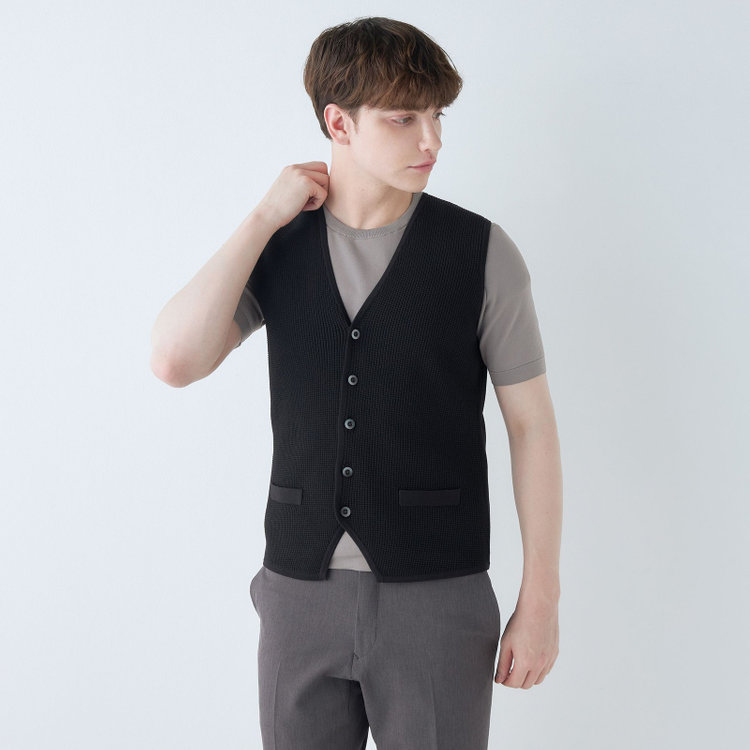 SUIT SELECT　アウトレット 【WEB限定/OUTLET/汚れ・キズ等有】【RBC】【5分袖】コットンブレンドクルーネックニット/グレー/マシンウォッシャブル グレー淡色