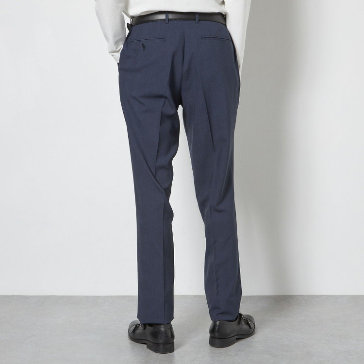 ブラックライン 【SLIM TAPERED】【春夏】0タックテーパードパンツ/ネイビー×グレンチェック/ウエストシャーリング/4S SUSTAINABILITY&ECOLOGY FABRIC「ウォッシャブル」「ストレッチ」/※裾上げ済仕様 紺中間
