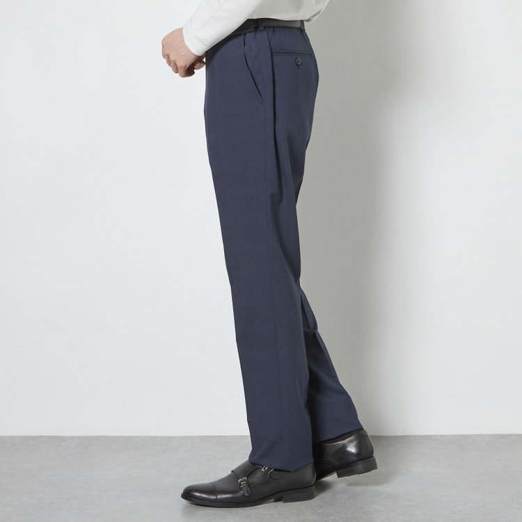 ブラックライン 【SLIM TAPERED】【春夏】0タックテーパードパンツ/ネイビー×グレンチェック/ウエストシャーリング/4S SUSTAINABILITY&ECOLOGY FABRIC「ウォッシャブル」「ストレッチ」/※裾上げ済仕様 紺中間