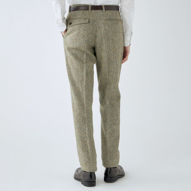 シルバーライン 【CLASSICO TAPERED】【秋冬】ウールテーパードパンツ 2タック/ベージュ×チェック+ツイード/Harris Tweed hand woven in the outer hebrides of scotland/※裾上げ必要 茶淡色