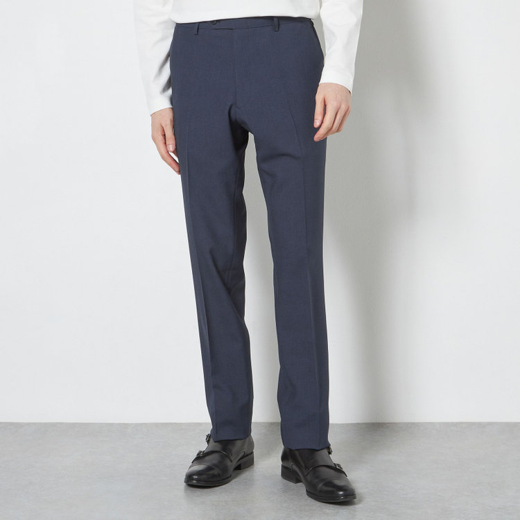 ブラックライン 【SLIM TAPERED】【春夏】0タックテーパードパンツ/ネイビー×グレンチェック/ウエストシャーリング/4S SUSTAINABILITY&ECOLOGY FABRIC「ウォッシャブル」「ストレッチ」/※裾上げ済仕様 紺中間