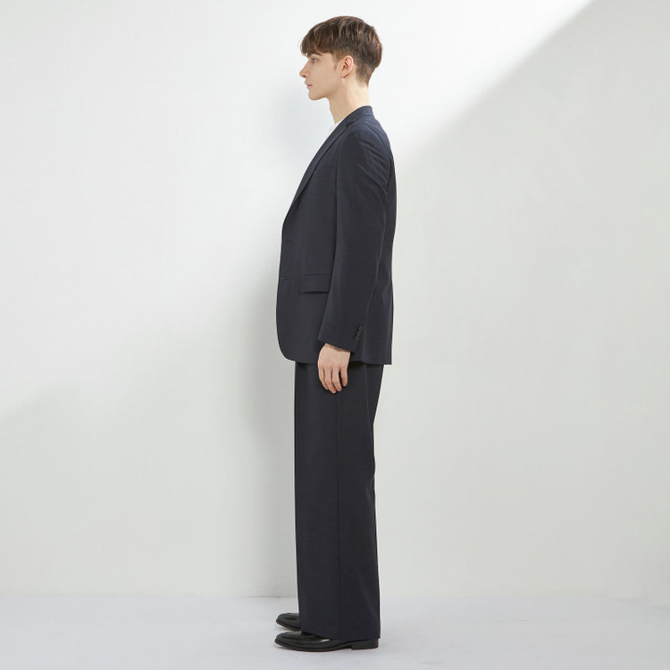 ソノタ 【BLACK LINE】【春夏】1タックワイドシルエットパンツ/ネイビー×サイロフィル/NEW ZEALAND WOOL MIX Super100’s/※裾上げ必要 紺中間
