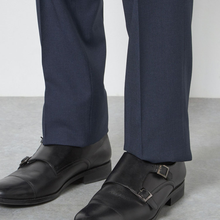 ブラックライン 【SLIM TAPERED】【春夏】0タックテーパードパンツ/ネイビー×グレンチェック/ウエストシャーリング/4S SUSTAINABILITY&ECOLOGY FABRIC「ウォッシャブル」「ストレッチ」/※裾上げ済仕様 紺中間