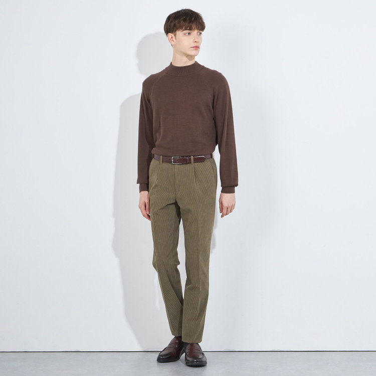 シルバーライン 【5DAYS CLOSET】【RBC】【秋冬】1タックテーパードパンツ/ブラウン×コーデュロイ/ウエストムーブ仕様/4S SUSTAINABLE/※裾上げ必要 茶中間