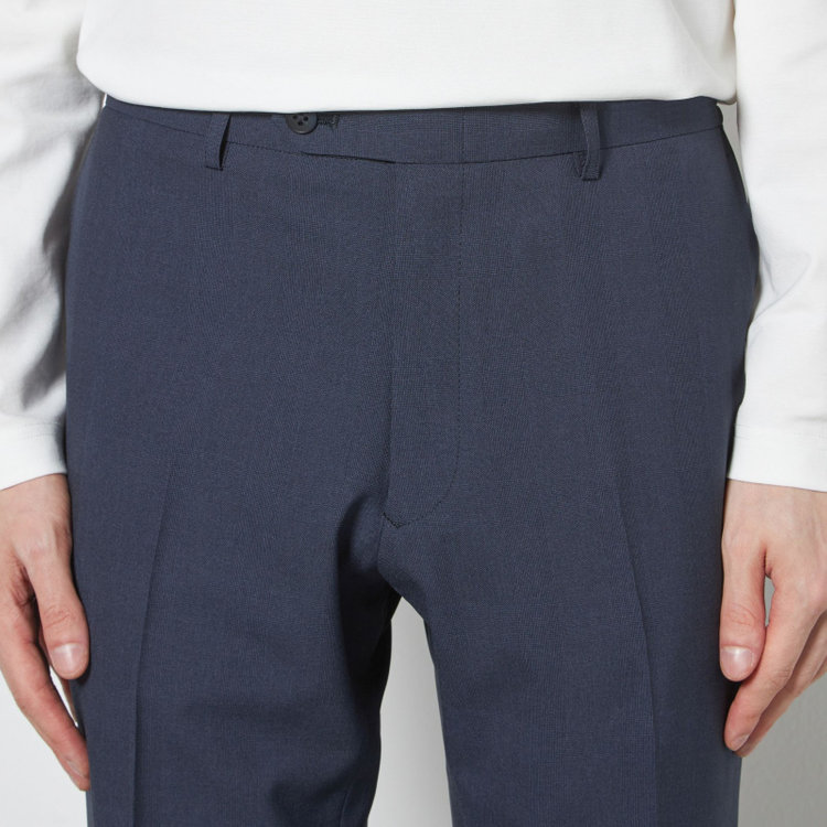 ブラックライン 【SLIM TAPERED】【春夏】0タックテーパードパンツ/ネイビー×グレンチェック/ウエストシャーリング/4S SUSTAINABILITY&ECOLOGY FABRIC「ウォッシャブル」「ストレッチ」/※裾上げ済仕様 紺中間