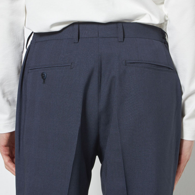 ブラックライン 【SLIM TAPERED】【春夏】0タックテーパードパンツ/ネイビー×グレンチェック/ウエストシャーリング/4S SUSTAINABILITY&ECOLOGY FABRIC「ウォッシャブル」「ストレッチ」/※裾上げ済仕様 紺中間