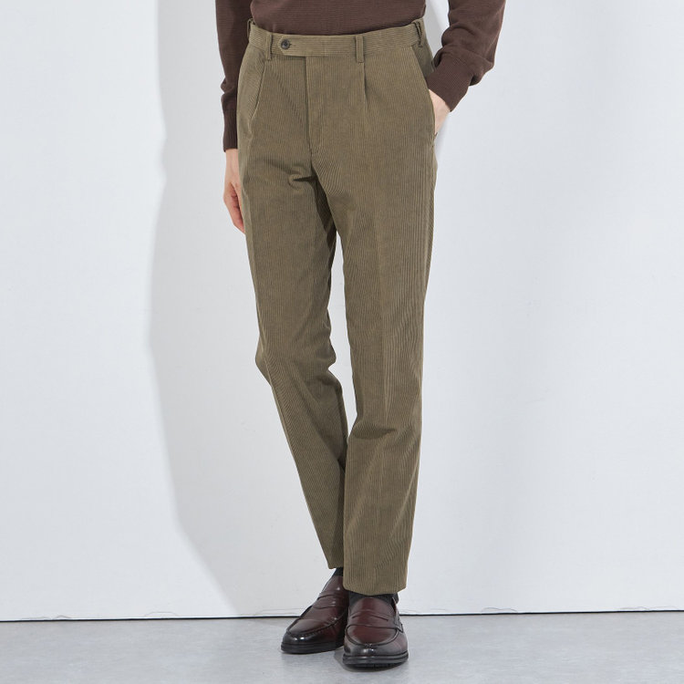 シルバーライン 【5DAYS CLOSET】【RBC】【秋冬】1タックテーパードパンツ/ブラウン×コーデュロイ/ウエストムーブ仕様/4S SUSTAINABLE/※裾上げ必要 茶中間