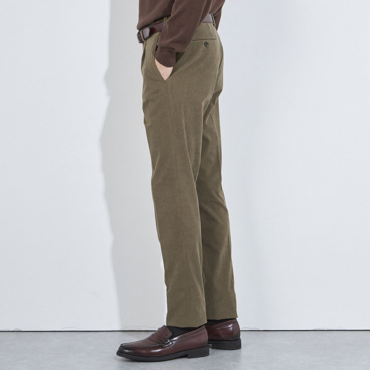 シルバーライン 【5DAYS CLOSET】【RBC】【秋冬】1タックテーパードパンツ/ブラウン×コーデュロイ/ウエストムーブ仕様/4S SUSTAINABLE/※裾上げ必要 茶中間