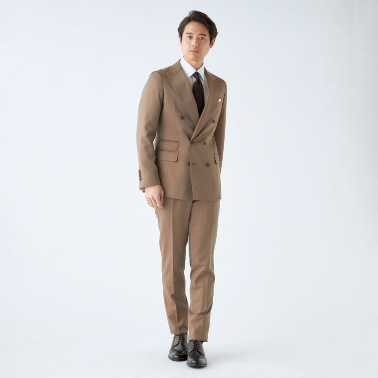 シルバーライン 【CLASSICO TAPERED】【春夏】6釦2掛けダブルスーツ 1タック/ライトブラウン/チェンジポケット/MARZOTTO/※パンツ裾直し必要 茶淡色