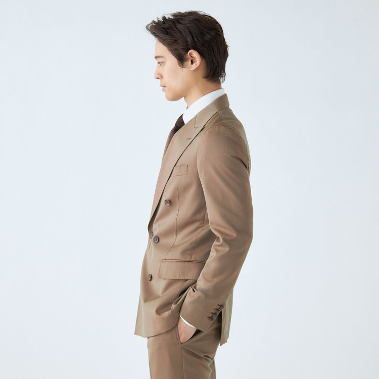 シルバーライン 【CLASSICO TAPERED】【春夏】6釦2掛けダブルスーツ 1タック/ライトブラウン/チェンジポケット/MARZOTTO/※パンツ裾直し必要 茶淡色