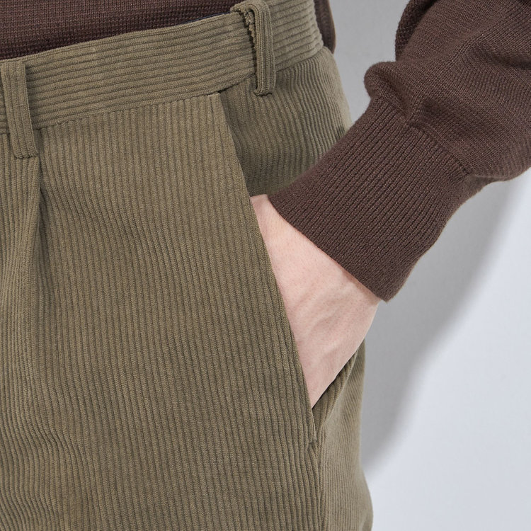 シルバーライン 【5DAYS CLOSET】【RBC】【秋冬】1タックテーパードパンツ/ブラウン×コーデュロイ/ウエストムーブ仕様/4S SUSTAINABLE/※裾上げ必要 茶中間