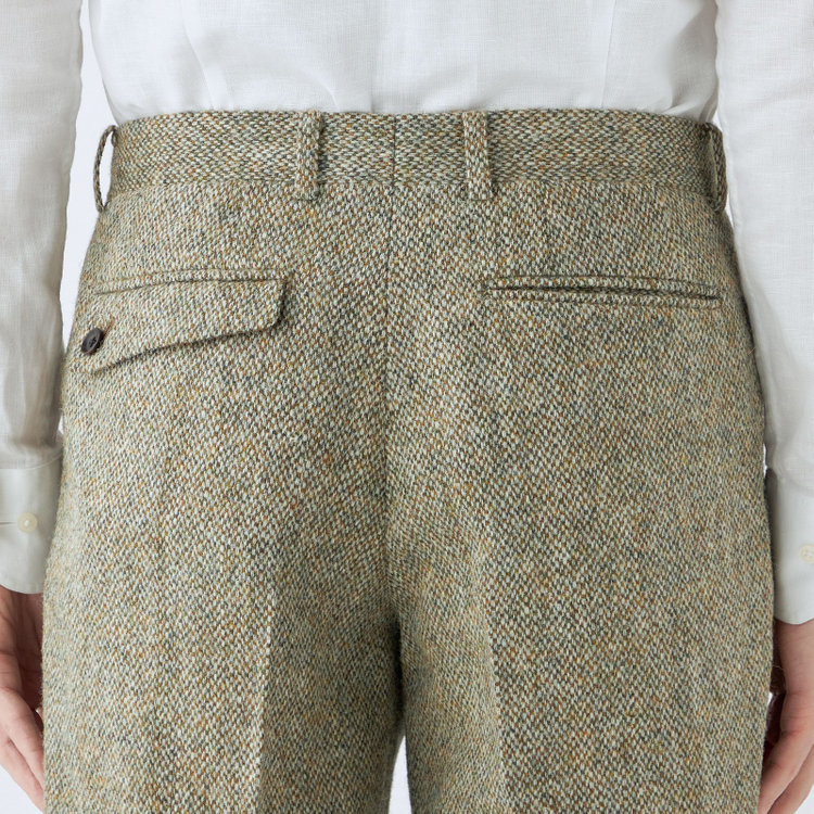 シルバーライン 【CLASSICO TAPERED】【秋冬】ウールテーパードパンツ 2タック/ベージュ×チェック+ツイード/Harris Tweed hand woven in the outer hebrides of scotland/※裾上げ必要 茶淡色