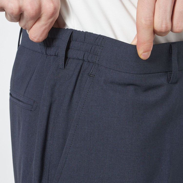 ブラックライン 【SLIM TAPERED】【春夏】0タックテーパードパンツ/ネイビー×グレンチェック/ウエストシャーリング/4S SUSTAINABILITY&ECOLOGY FABRIC「ウォッシャブル」「ストレッチ」/※裾上げ済仕様 紺中間
