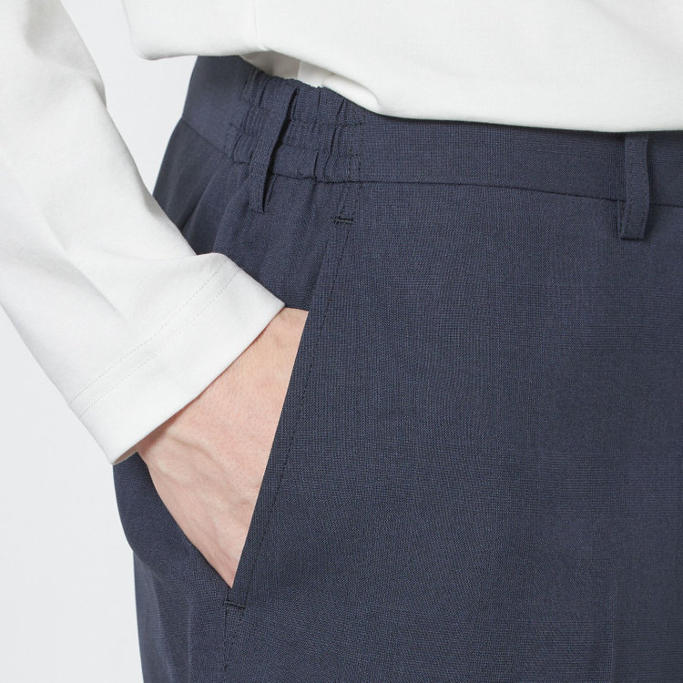 ブラックライン 【SLIM TAPERED】【春夏】0タックテーパードパンツ/ネイビー×グレンチェック/ウエストシャーリング/4S SUSTAINABILITY&ECOLOGY FABRIC「ウォッシャブル」「ストレッチ」/※裾上げ済仕様 紺中間