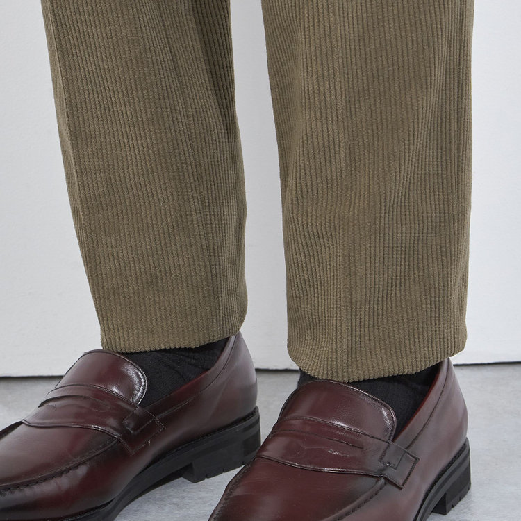 シルバーライン 【5DAYS CLOSET】【RBC】【秋冬】1タックテーパードパンツ/ブラウン×コーデュロイ/ウエストムーブ仕様/4S SUSTAINABLE/※裾上げ必要 茶中間