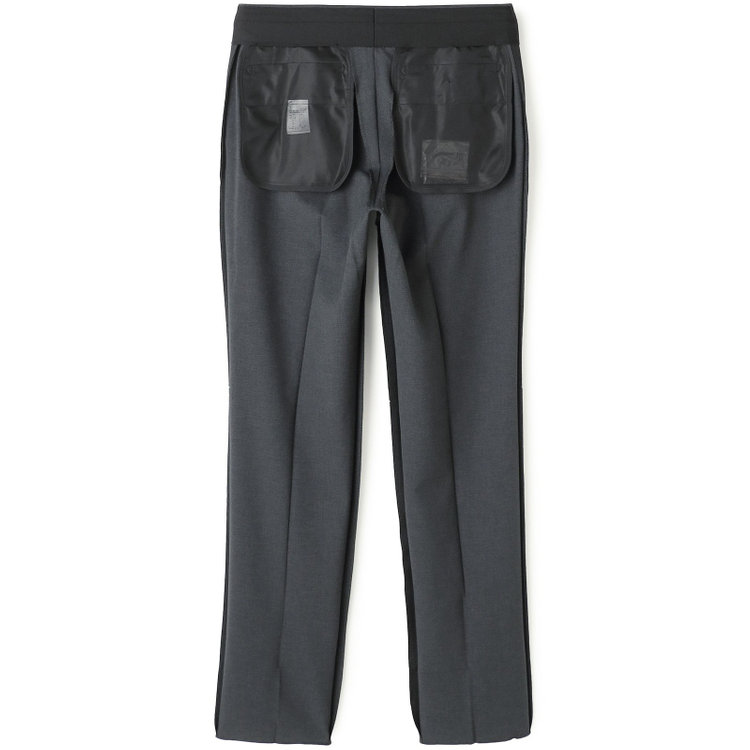 ブラックライン 【SLIM TAPERED】【春夏】ノータックテーパードパンツ/グレー×バーズアイ/「FREEZETECH 氷撃」冷感PRINT/4S SUSTAINABILITY&ECOLOGY FABRIC「ウォッシャブル」「ストレッチ」/※裾上げ済み仕様 グレー濃色