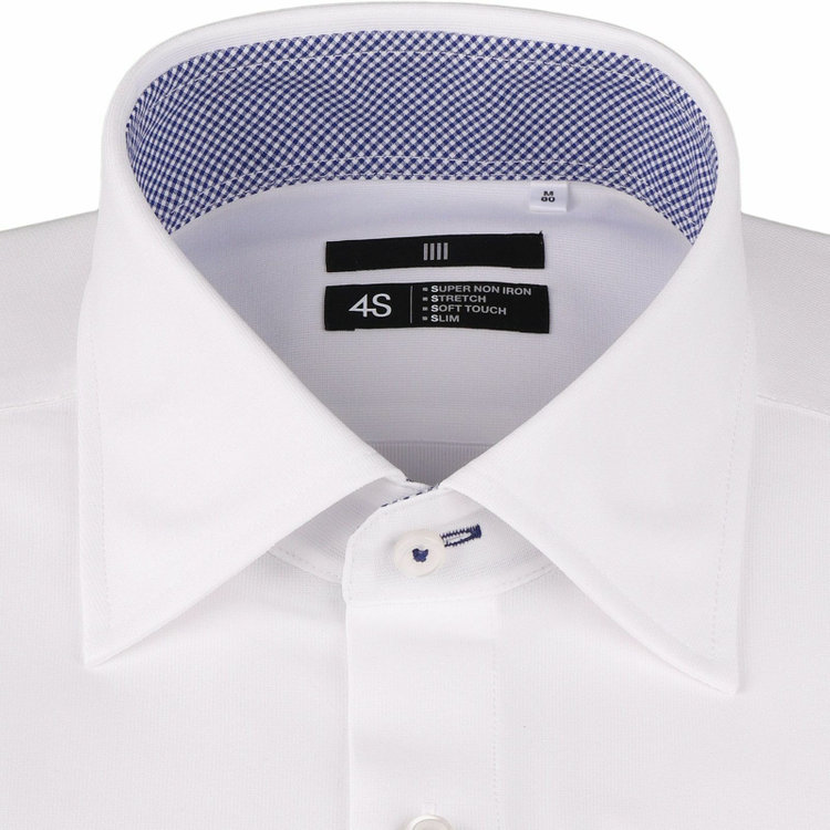 ブラックライン 【BLACK LINE】【スーパーノンアイロン】ワイドカラードレスワイシャツ/ホワイト/襟袖裏別布：チェック/釦ホール・釦付糸：ネイビー/SUPER NON IRON 4S 白