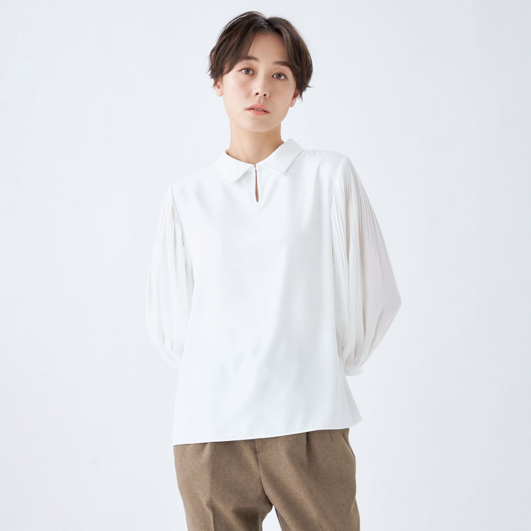 シルバーライン 【SL/7分袖】2WAYロールカラープルオーバー/ホワイト 白