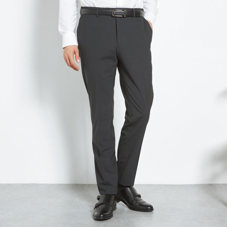 ブラックライン 【SLIM TAPERED】【春夏】0タックテーパードパンツ/ブラック×マイクロチェック/ウエストムーブ/ウォッシャブル/4S/※裾上げ必要 黒