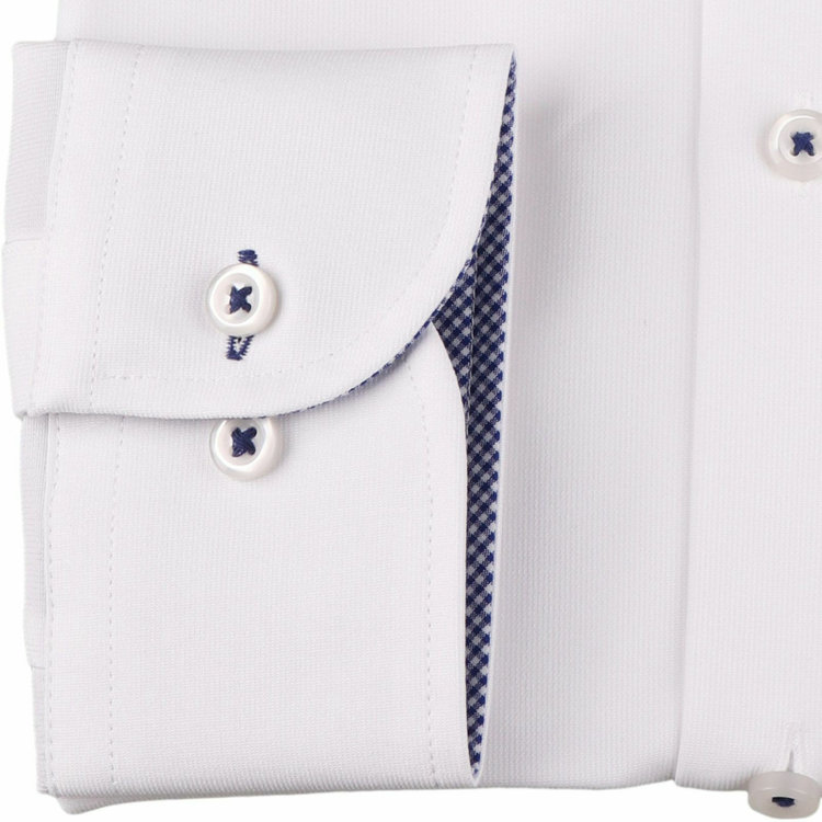 ブラックライン 【BLACK LINE】【スーパーノンアイロン】ワイドカラードレスワイシャツ/ホワイト/襟袖裏別布：チェック/釦ホール・釦付糸：ネイビー/SUPER NON IRON 4S 白