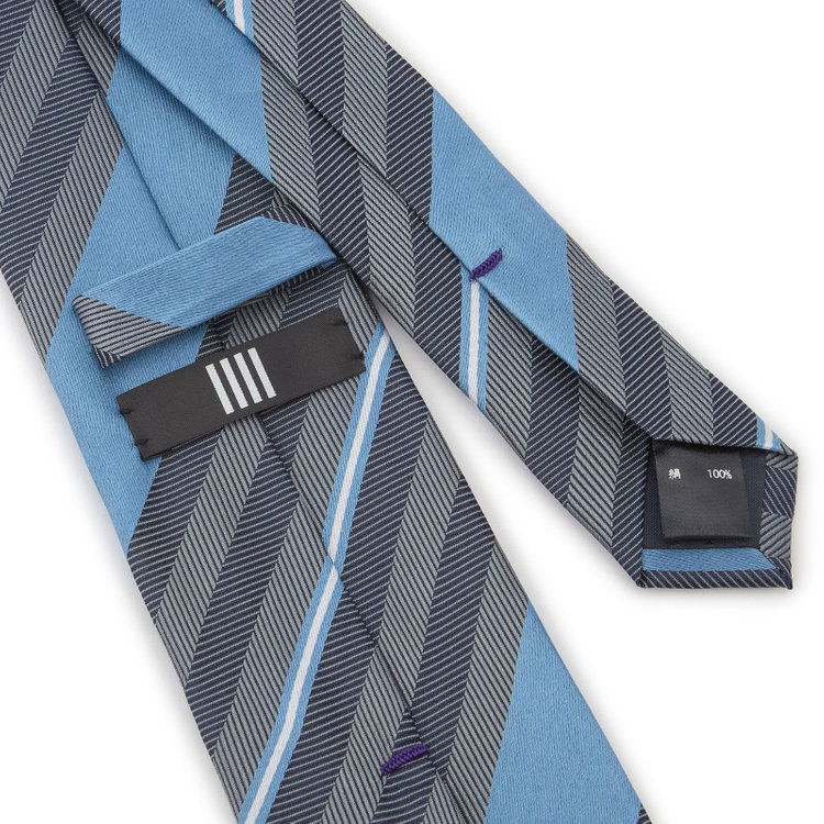 ブラックライン 【BLACK LINE】シルクストライプネクタイ 7.5cm幅/ブルー×グレー その他