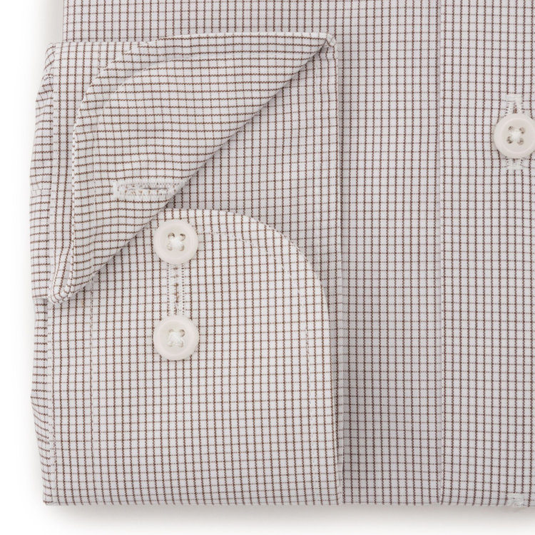 シルバーライン 【発送在庫あり】【SILVER LINE】【形態安定】ホリゾンタルワイドドレスワイシャツ/ベージュ×ブラウンチェック 茶中間