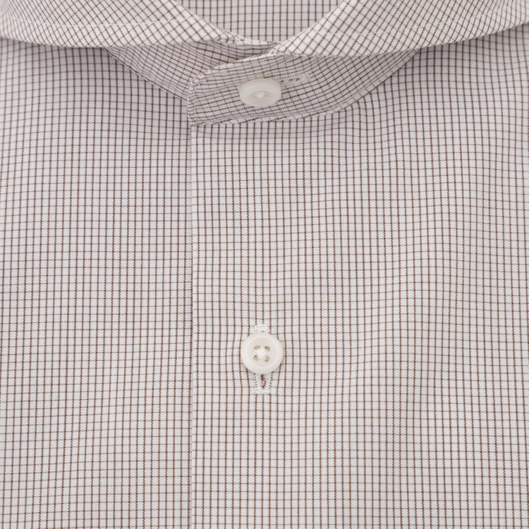 シルバーライン 【発送在庫あり】【SILVER LINE】【形態安定】ホリゾンタルワイドドレスワイシャツ/ベージュ×ブラウンチェック 茶中間