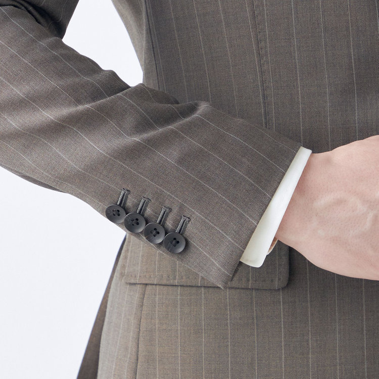 シルバーライン 【発送在庫あり】【CLASSICO TAPERED】【春夏】3釦段返りシングルスーツ 2タック/ブラウン×ストライプ/ウエストムーブ仕様/MARZOTTO/※パンツ裾直し必要 茶中間