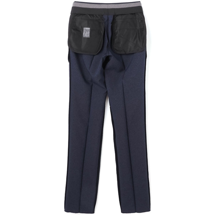 ブラックライン 【SLIM TAPERED】【春夏】0タックテーパードパンツ/ネイビー＆ブラック×ハウンドトゥース/ウエストムーブ/ウォッシャブル/4S SUSTAINABILITY&ECOLOGY FABRIC/※裾上げ必要 青濃色