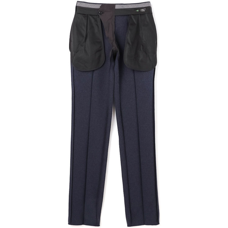 ブラックライン 【SLIM TAPERED】【春夏】0タックテーパードパンツ/ネイビー＆ブラック×ハウンドトゥース/ウエストムーブ/ウォッシャブル/4S SUSTAINABILITY&ECOLOGY FABRIC/※裾上げ必要 青濃色