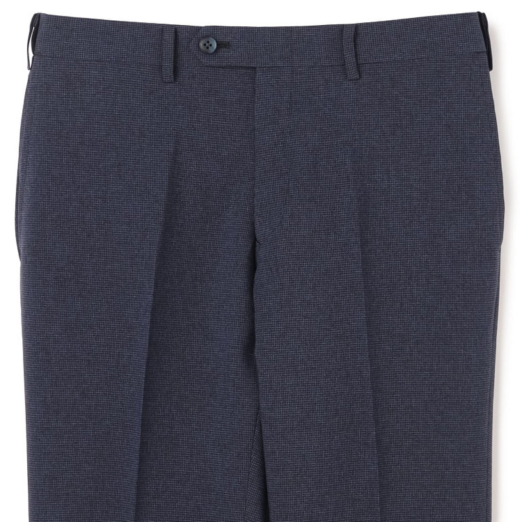 ブラックライン 【SLIM TAPERED】【春夏】0タックテーパードパンツ/ネイビー＆ブラック×ハウンドトゥース/ウエストムーブ/ウォッシャブル/4S SUSTAINABILITY&ECOLOGY FABRIC/※裾上げ必要 青濃色