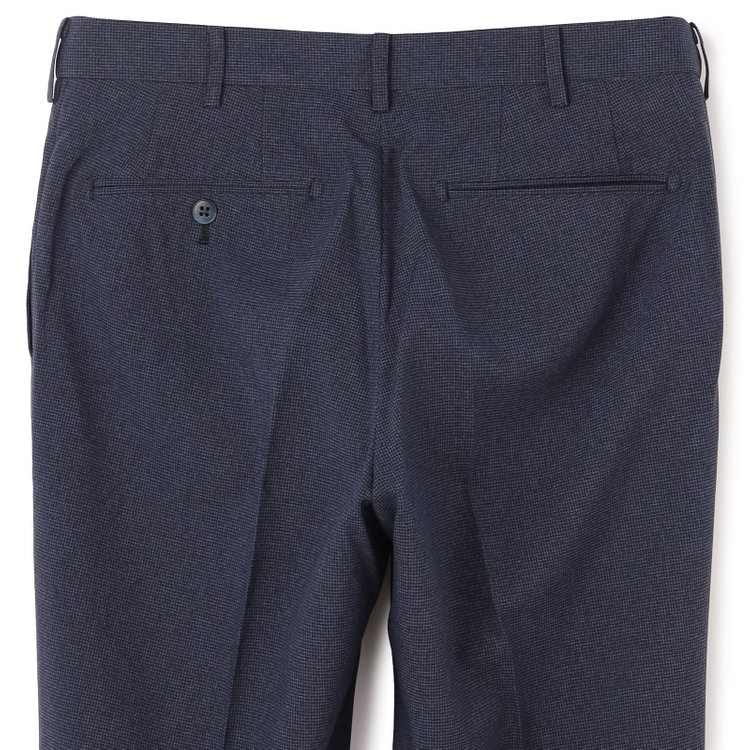 ブラックライン 【SLIM TAPERED】【春夏】0タックテーパードパンツ/ネイビー＆ブラック×ハウンドトゥース/ウエストムーブ/ウォッシャブル/4S SUSTAINABILITY&ECOLOGY FABRIC/※裾上げ必要 青濃色