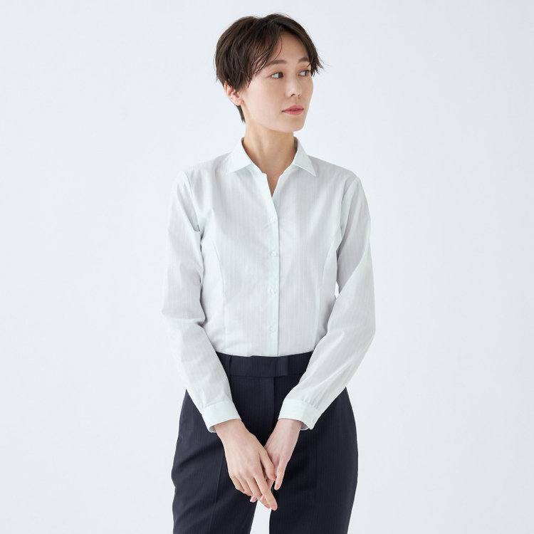 ソノタ 【SUIT SELECT×Samantha Thavasa】【長袖】リボン&フリル取り外しスキッパー/ミント×ドビーストライプ 緑淡色