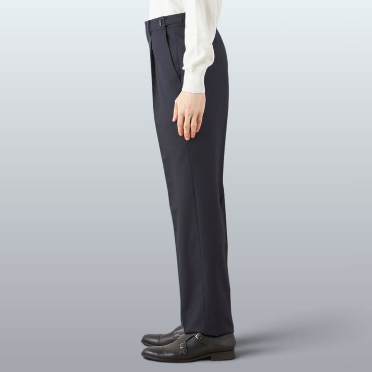 ソノタ 【WIDE PANTS SUIT】【秋冬】1タックワイドシルエットパンツ/ネイビー/NEW ZEALAND WOOL MIX/※裾上げ必要 紺中間