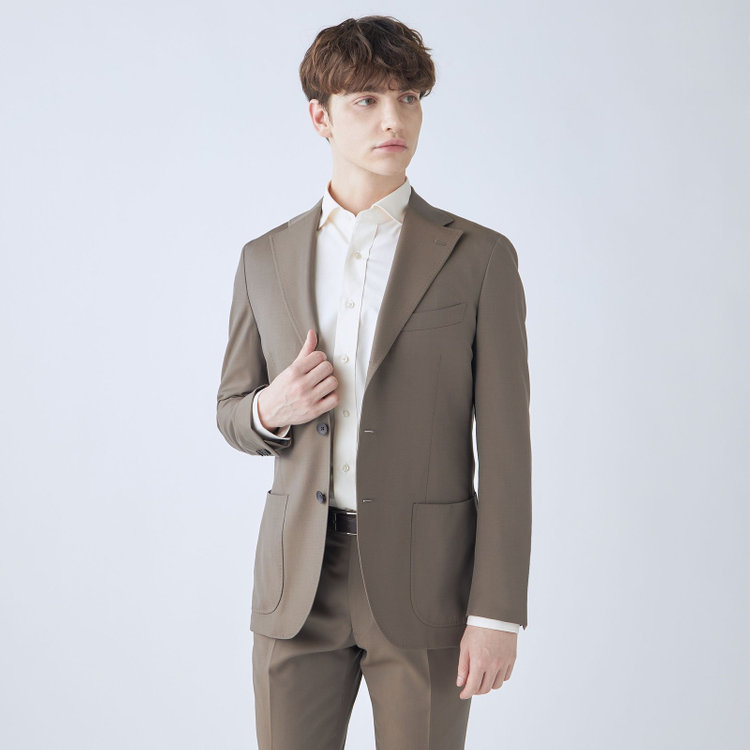 シルバーライン 【発送在庫あり】【CLASSICO TAPERED】【春夏】3釦段返りシングルスーツ 2タック/ブラウン/パッチポケット/ウエストムーブ/MARZOTTO/※パンツ裾直し必要 茶中間