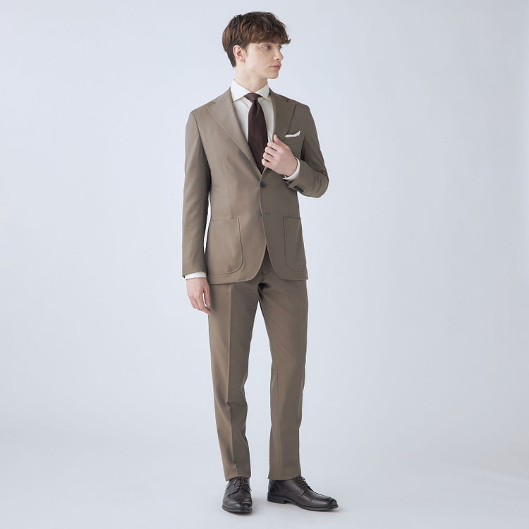 シルバーライン 【発送在庫あり】【CLASSICO TAPERED】【春夏】3釦段返りシングルスーツ 2タック/ブラウン/パッチポケット/ウエストムーブ/MARZOTTO/※パンツ裾直し必要 茶中間