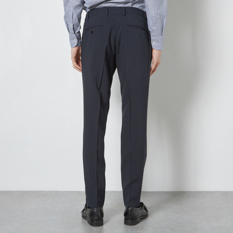 ブラックライン 【SLIM TAPERED_2】【春夏】2釦シングルスリーピーススーツ 0タック/ネイビー×チェック/ウエストシャーリング/4S SUSTAINABILITY&ECOLOGY FABRIC/※パンツ裾上げ済仕様 紺濃色