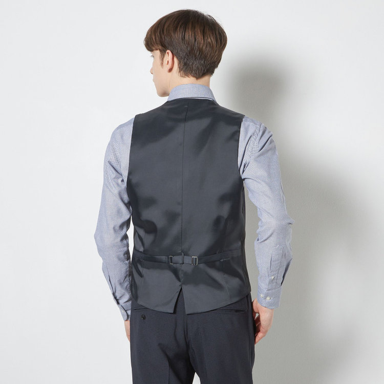 ブラックライン 【SLIM TAPERED_2】【春夏】2釦シングルスリーピーススーツ 0タック/ネイビー×チェック/ウエストシャーリング/4S SUSTAINABILITY&ECOLOGY FABRIC/※パンツ裾上げ済仕様 紺濃色