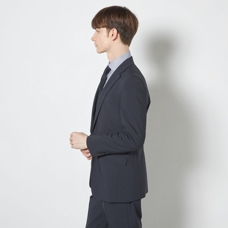ブラックライン 【SLIM TAPERED_2】【春夏】2釦シングルスリーピーススーツ 0タック/ネイビー×チェック/ウエストシャーリング/4S SUSTAINABILITY&ECOLOGY FABRIC/※パンツ裾上げ済仕様 紺濃色