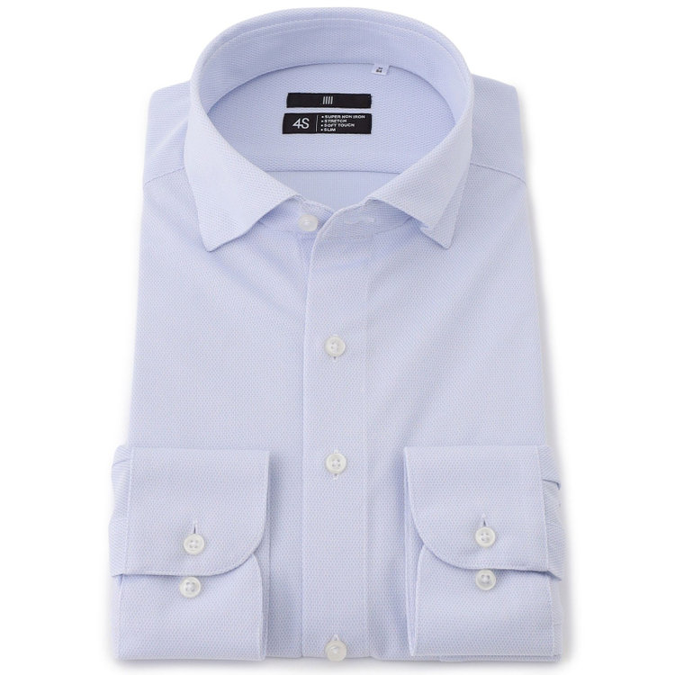 ブラックライン 【発送在庫あり】【BLACK LINE】ホリゾンタルワイドカラースナップダウンワイシャツ/ブルー×ドビー/「4S」スーパーノンアイロン・ストレッチ 青濃色