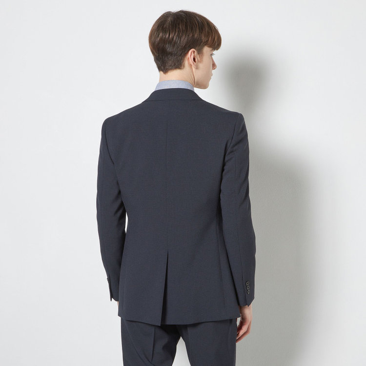 ブラックライン 【SLIM TAPERED_2】【春夏】2釦シングルスリーピーススーツ 0タック/ネイビー×チェック/ウエストシャーリング/4S SUSTAINABILITY&ECOLOGY FABRIC/※パンツ裾上げ済仕様 紺濃色
