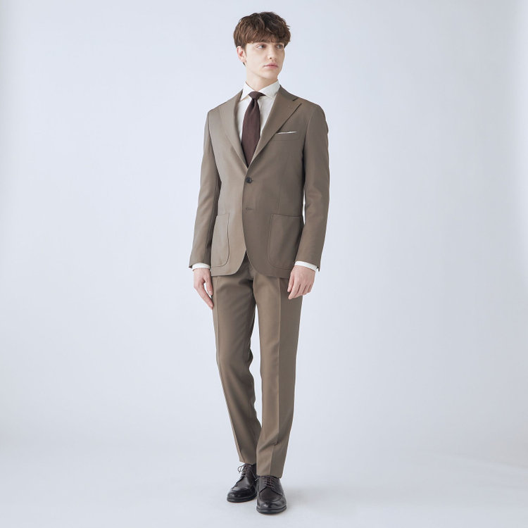 シルバーライン 【発送在庫あり】【CLASSICO TAPERED】【春夏】3釦段返りシングルスーツ 2タック/ブラウン/パッチポケット/ウエストムーブ/MARZOTTO/※パンツ裾直し必要 茶中間
