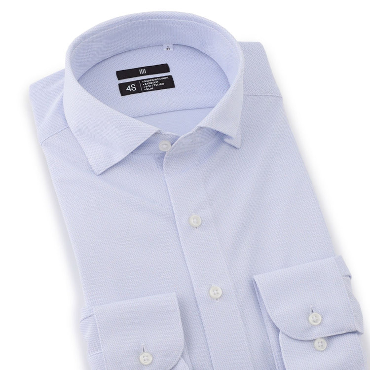 ブラックライン 【発送在庫あり】【BLACK LINE】ホリゾンタルワイドカラースナップダウンワイシャツ/ブルー×ドビー/「4S」スーパーノンアイロン・ストレッチ 青濃色