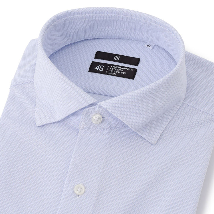 ブラックライン 【発送在庫あり】【BLACK LINE】ホリゾンタルワイドカラースナップダウンワイシャツ/ブルー×ドビー/「4S」スーパーノンアイロン・ストレッチ 青濃色